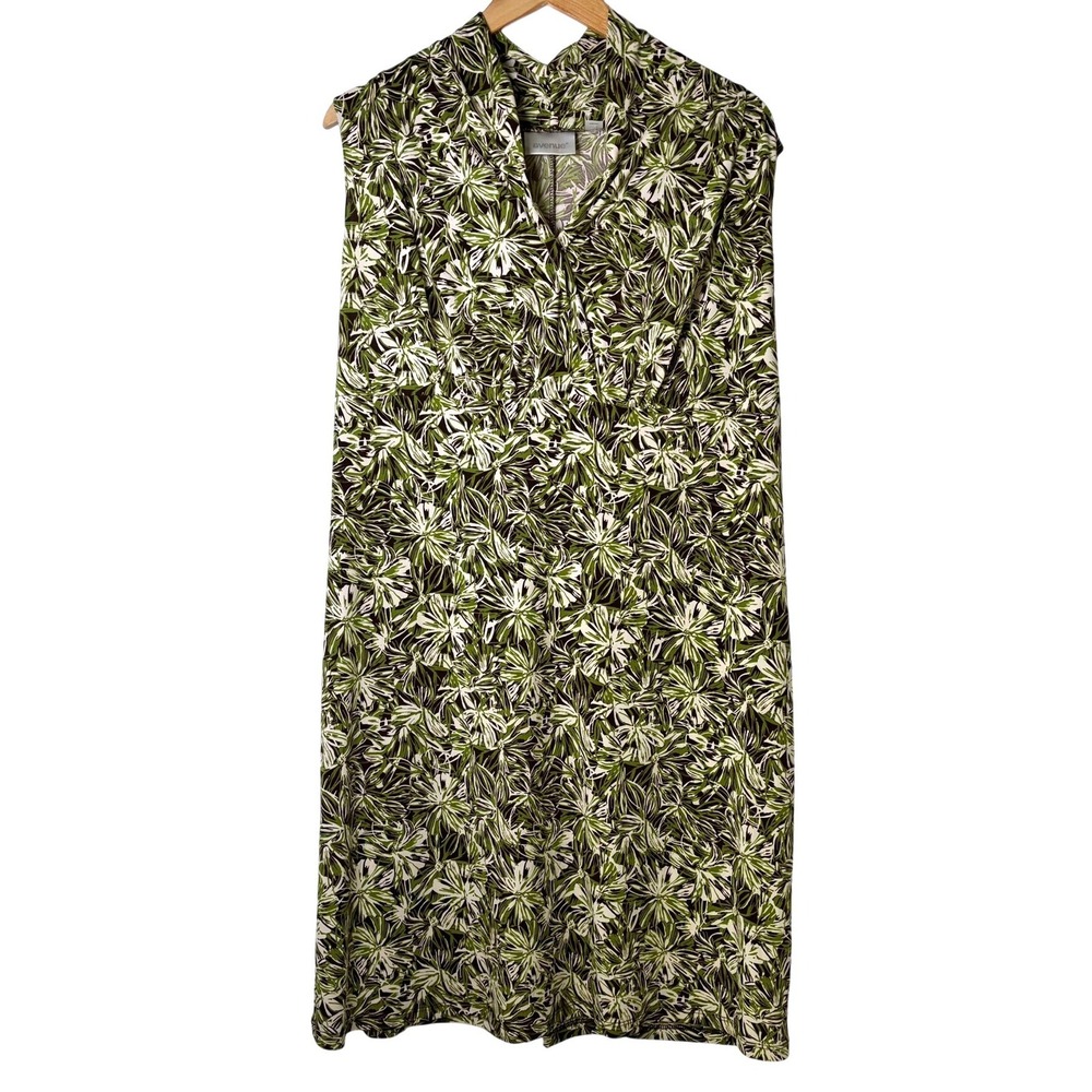 Avenue Faux‎ Wrap Midi Dress Womens 14/16 Green Floral Tropical Sleeveless - Picture 2 of 8